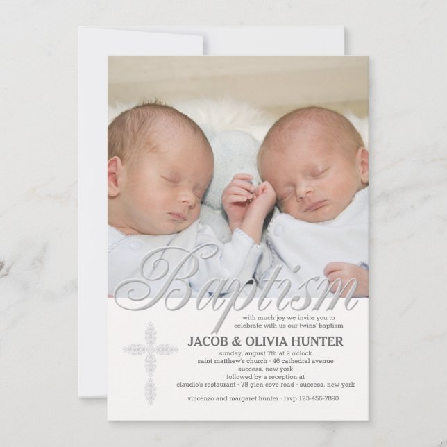 Baptême Word Argent Photo Invitation (Devant)