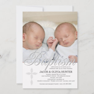Baptême Word Argent Photo Invitation