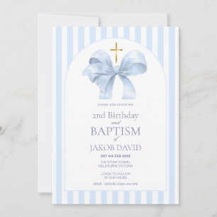 Baptism and 2nd Birthday Invitation, Blue Stripe  Invitation