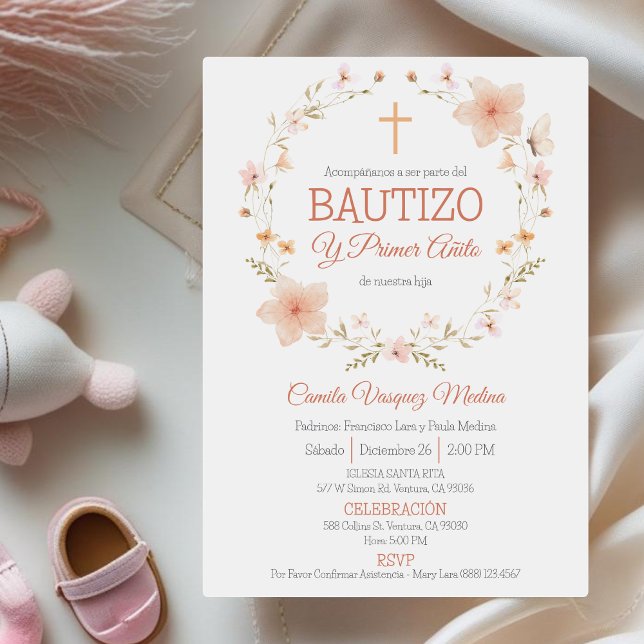 Baptism and First Birthday Bautizo y Primer Añito Invitation (Creator Uploaded)