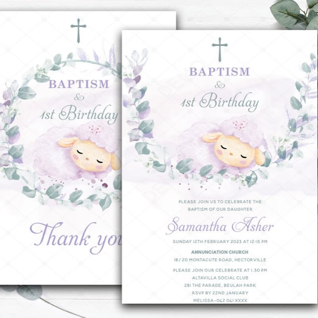 Baptism and First Birthday Lamb Invitation  (Creator Uploaded)