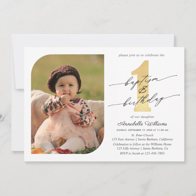 Baptism And First Birthday Photo Invitation (Front)