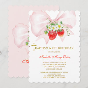 Baptism and First Birthday Strawberry Invitation