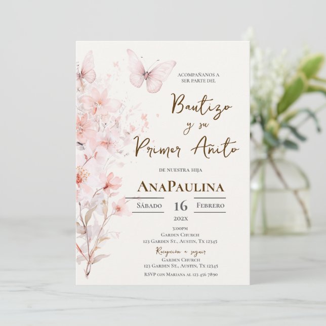 Baptism and first year invitation in Spanish (Debout devant)