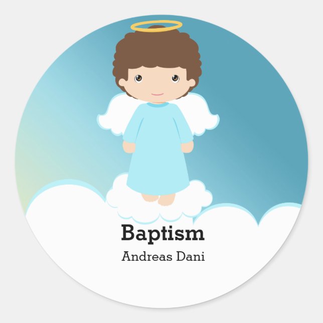 Baptism Angel Boy Classic Round Sticker (Front)