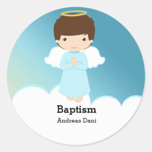 Baptism Angel Boy Classic Round Sticker