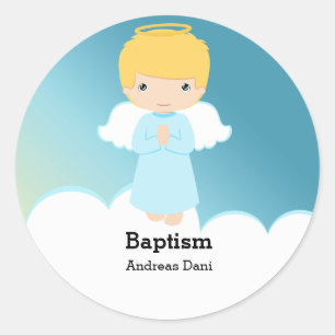 Baptism Angel Boy Classic Round Sticker