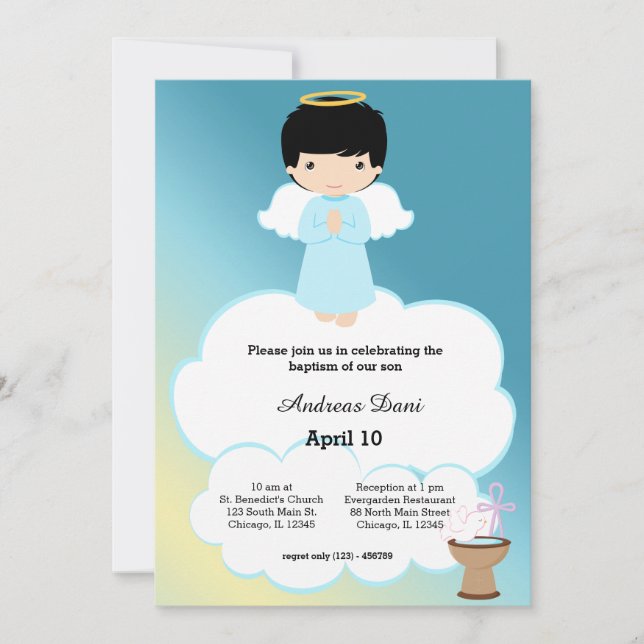Baptism Angel boy Invitation (Front)