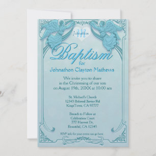 Baptism Angel Monogram Invitation