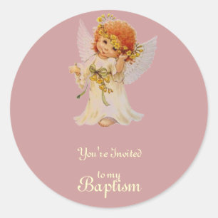 Baptism Angel with wings and floral crown    Classic Round Sticker