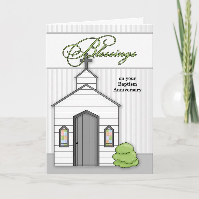 Baptism Anniversary Blessings Chapel with Stripes Card (Front)