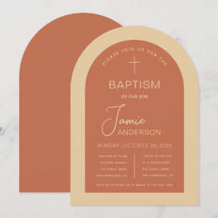 Baptism Arch Terracotta Cream Modern Handwriting Invitation