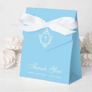 Baptism Baby Blue Boy Christening - Cross in Crest Favor Box