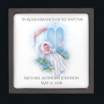 Baptism Baby Boy Blue Flowers Cross Gift Box<br><div class="desc">This is a lovely image of a baby boy with a cross,  blue flowers,  and a dove,  which represents the Holy Spirit,  being blessed on his baptismal day.</div>