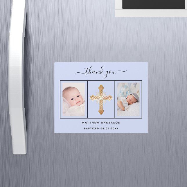 Baptism baby boy blue photo thank you magnet (Creator Uploaded)