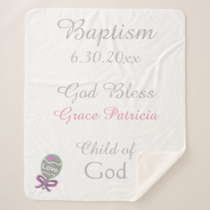 Baptism Baby Girl Pink Star Rattle Medium Sherpa Blanket