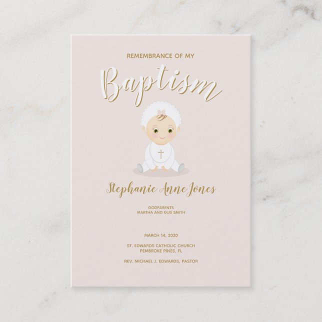 Baptism Baby Girl with Bonnet Business Card (Front)