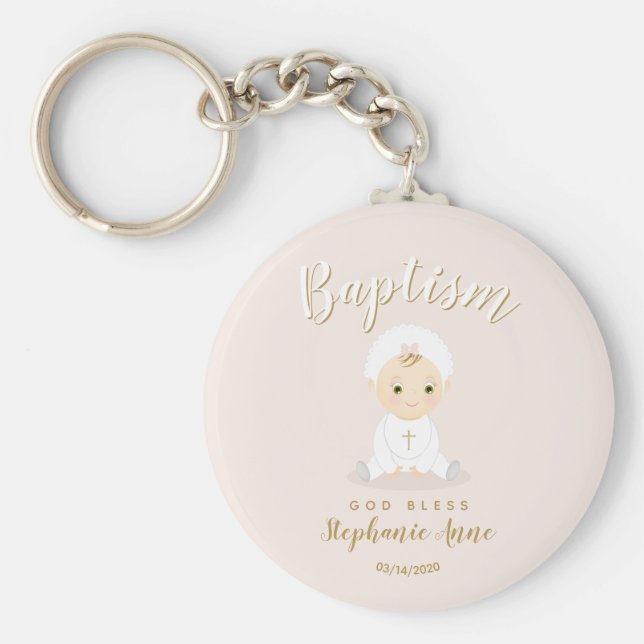 Baptism Baby Girl with Bonnet Keychain (Front)
