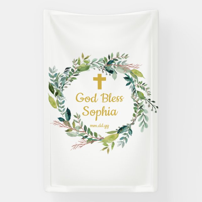 Baptism Backdrop Decorations Girl Boy God Bless Banner (Vertical)