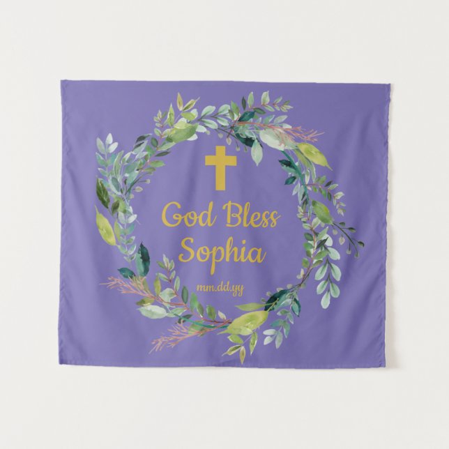 Baptism Backdrop Party Decorations for Photos Gold Tapestry (Front (Horizontal))