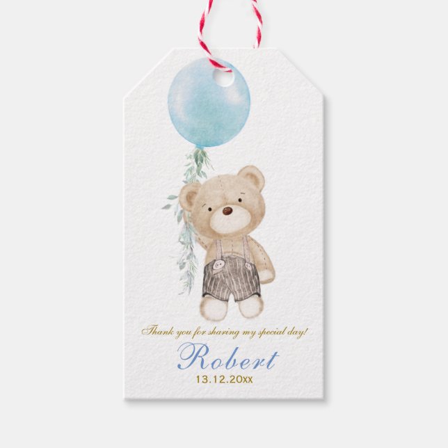 Baptism Bears Boy Thank You Tags (Front)