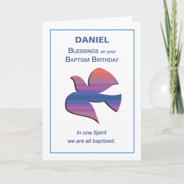 Baptism Birthday Dove in Rainbow of Colors Card (Front)