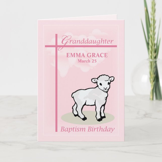Baptism Birthday Personalize Granddaughter Pink Card (Front)