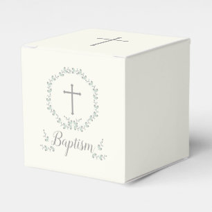 Baptism Blue and Green Leaf Wreath Favor Box