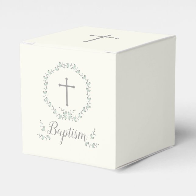 Baptism Blue and Green Leaf Wreath Favor Box (Front Side)