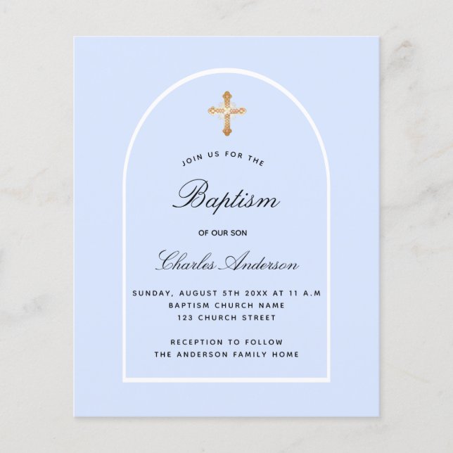 Baptism blue baby boy arch invitation (Front)