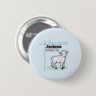 Baptism Blue Boy Lamb, Customizable 2 Inch Round Button