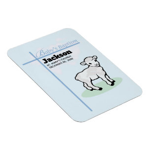 Baptism Blue Boy Lamb, Customizable Magnet
