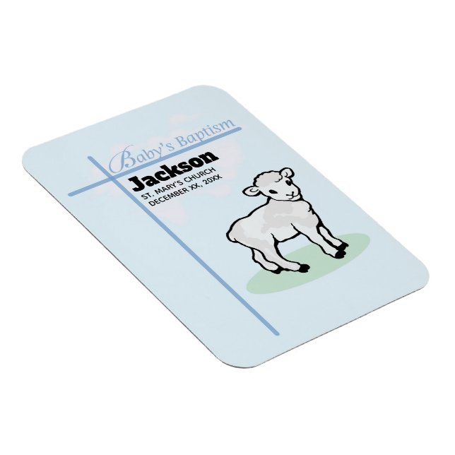 Baptism Blue Boy Lamb, Customizable Magnet (Right Side)
