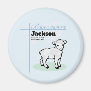Baptism Blue Boy Lamb, Customizable Magnet