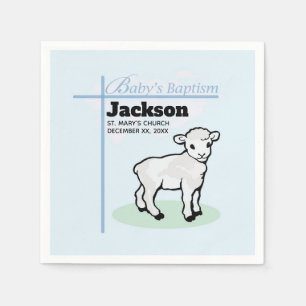 Baptism Blue Boy Lamb, Customizable Napkin