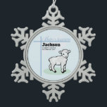 Baptism Blue Boy Lamb, Customizable Snowflake Pewter Christmas Ornament<br><div class="desc">Send your best wishes to a baby boy’s baptism. This gift,  souvenir,  giveaway or party essential has a baby sheep on blue,  perfect to give a son,  nephew or any baby boy receiving the gospel of eternal salvation. You can customize the name,  date and venue on this product.</div>