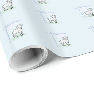 Baptism Blue Boy Lamb, Customizable Wrapping Paper