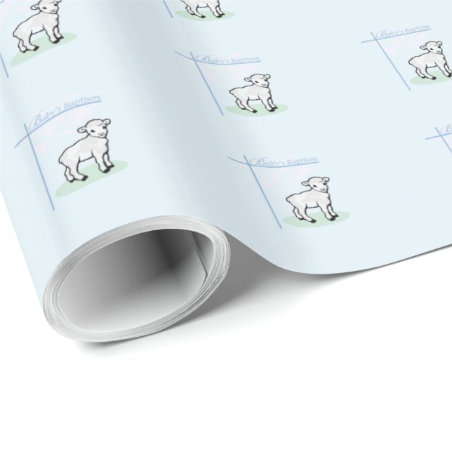 Baptism Blue Boy Lamb, Customizable Wrapping Paper (Roll Corner)