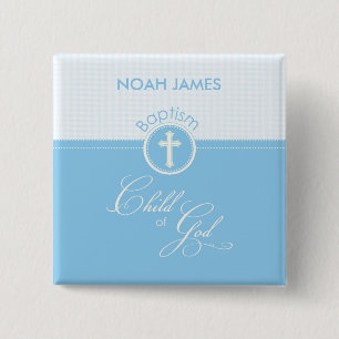 Baptism Blue Child of God, Customizable 2 Inch Square Button