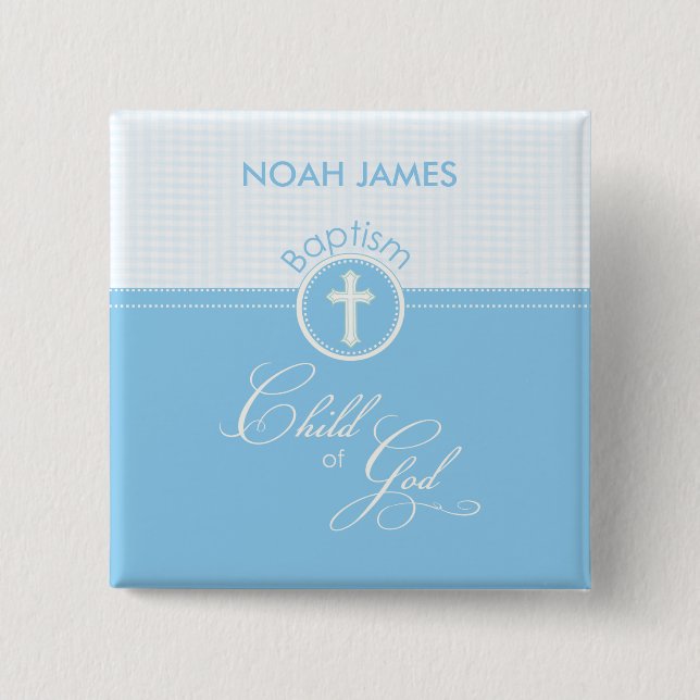 Baptism Blue Child of God, Customizable 2 Inch Square Button (Front)