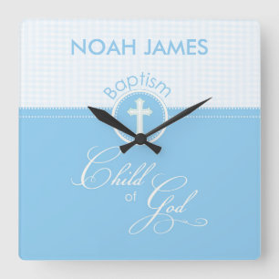 Baptism Blue Child of God, Customizable Square Wall Clock