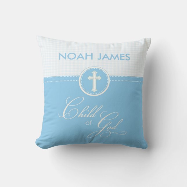 Baptism Blue Child of God, Customizable Throw Pillow (Front)