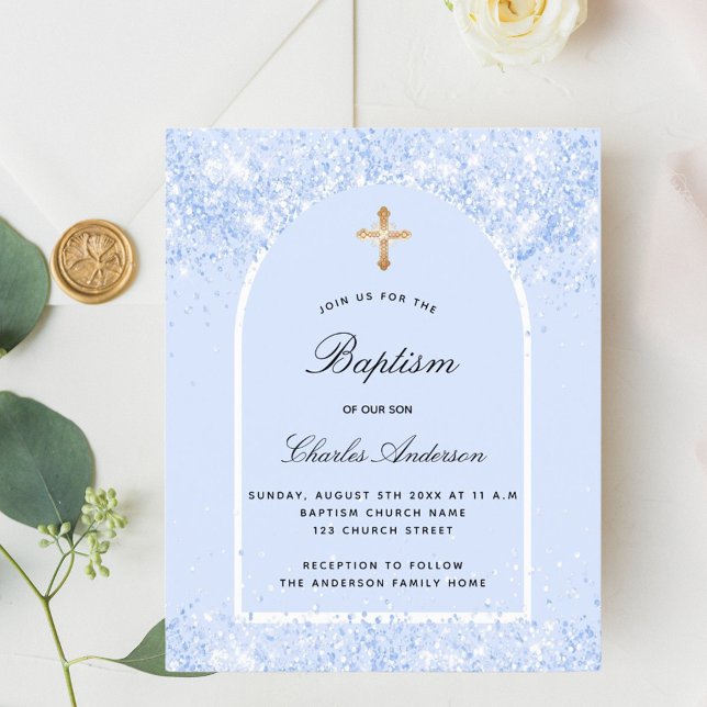 Baptism blue confetti arch boy invitation (Creator Uploaded)
