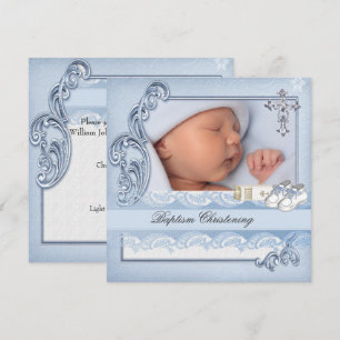 Baptism Blue Cross Boy damask christening Invitation