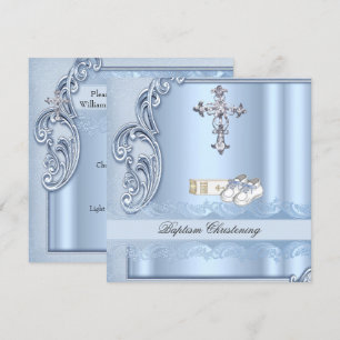 Baptism Blue Cross Boy damask christening Invitation