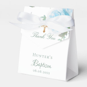Baptism blue floral eucalyptus boy thank you favor box