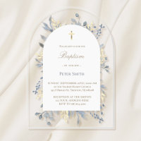 Baptism blue foliage acrylic invitation