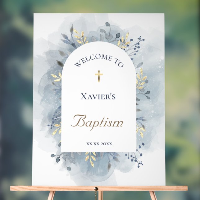 Baptism blue foliage  welcome acrylic sign (Neutral)
