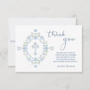 Baptism Blue Green Floral Thank You Card