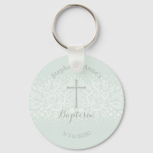 Baptism Blue Opal Delicate Floral Lace Keychain
